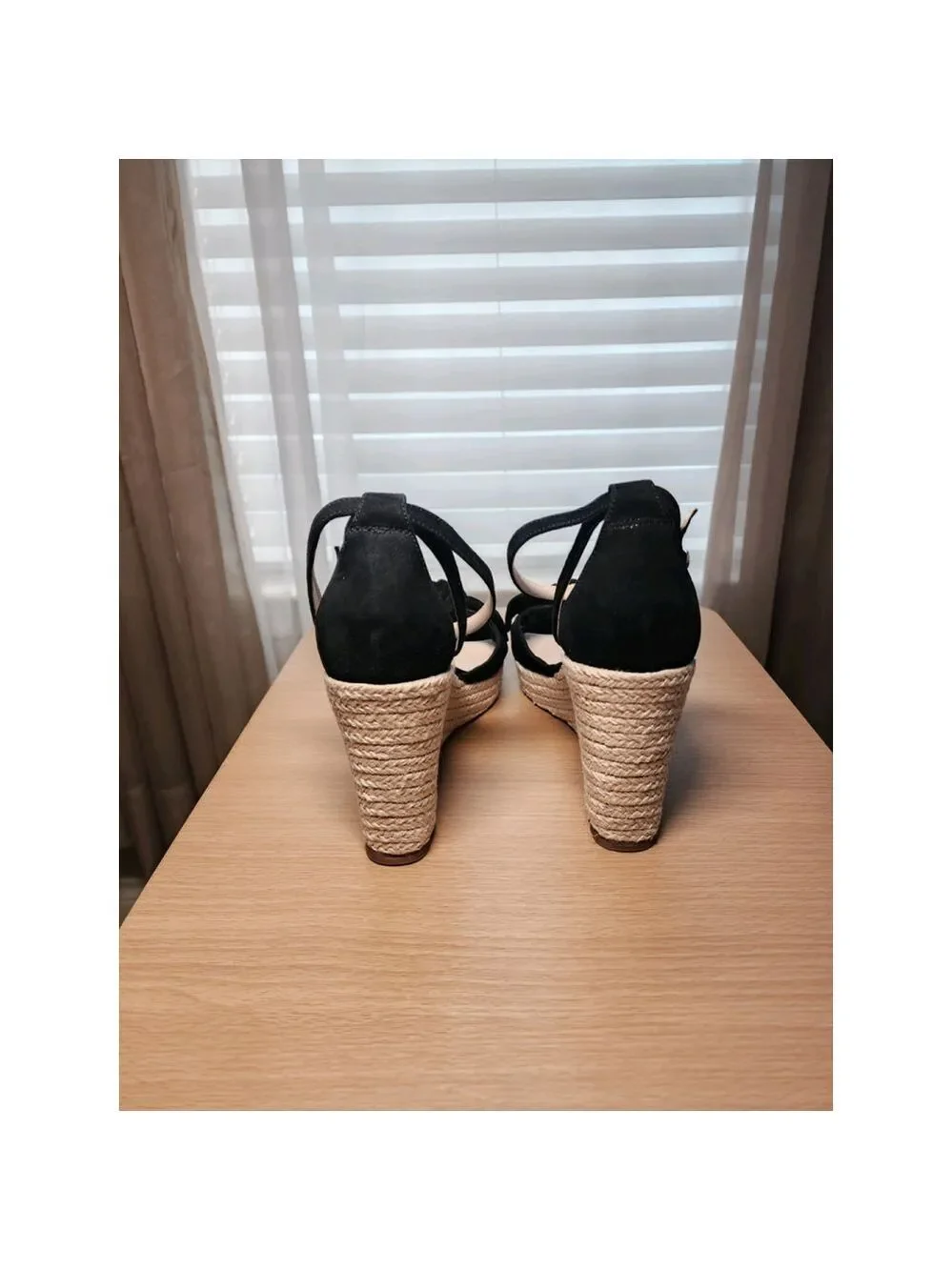 Kate Spade Tianna Suede LEATHER Bow Strap Espadrille Wedge Sandal 9.5 B BLACK